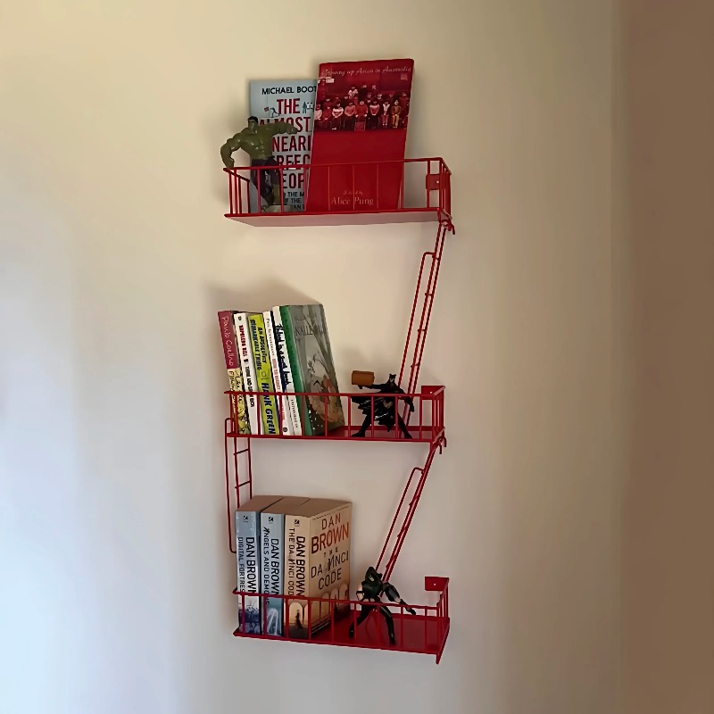 Fire Escape Ladder - Feuerleiter-Wandregal, 3-stufiger Metallleiter-Organizer, Robuster Eingangsbereich-Korb, Industrielles