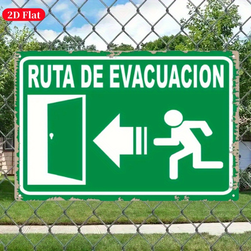 Emergency Exit Sign - (2D-Blechmalerei) Vintage Notausgangsschild aus Metall, 20x30
