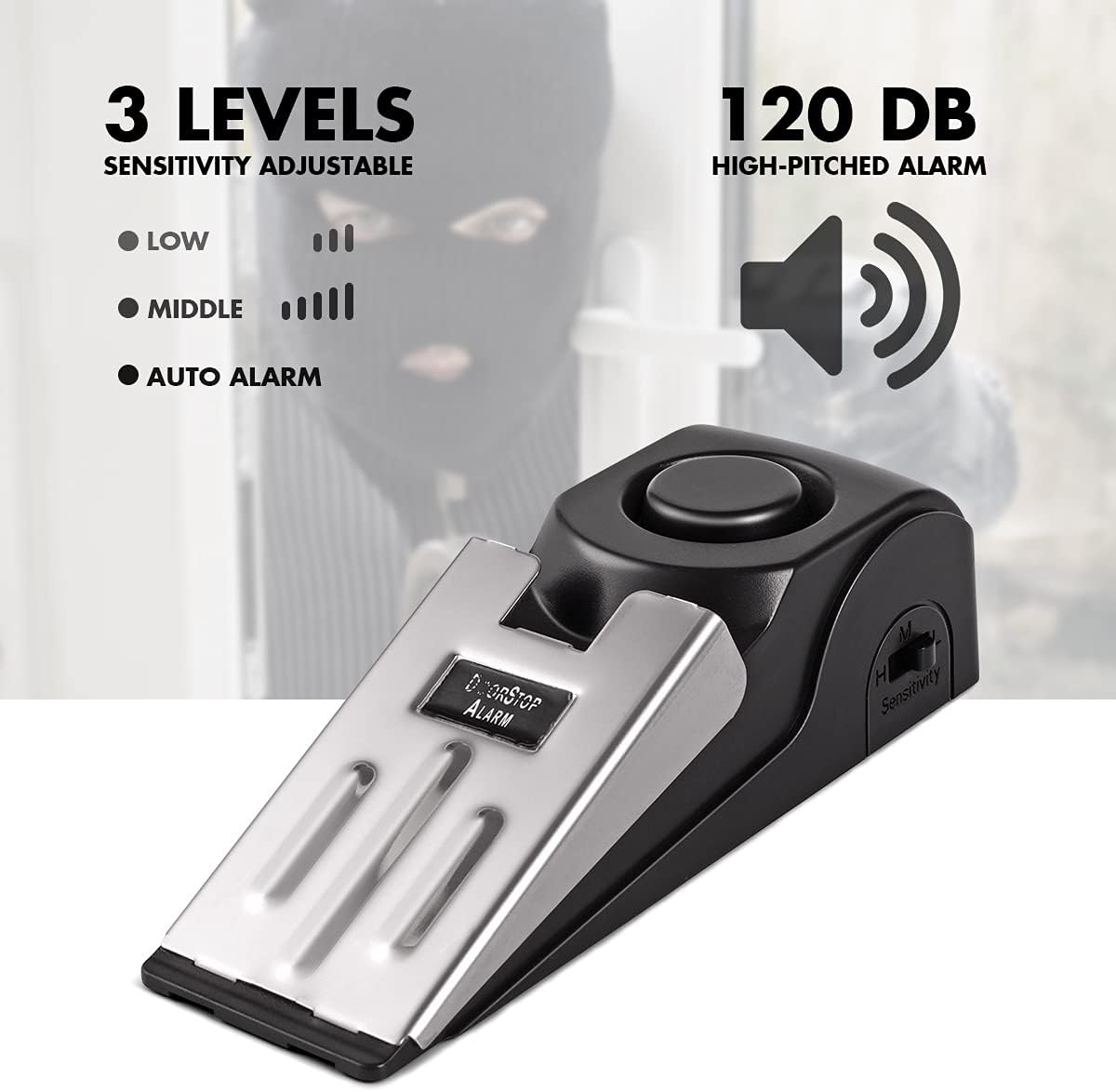 Door Stop Alarm - Türstopper-Alarm, Türstopper mit 120 dB Sicherheitsalarm,