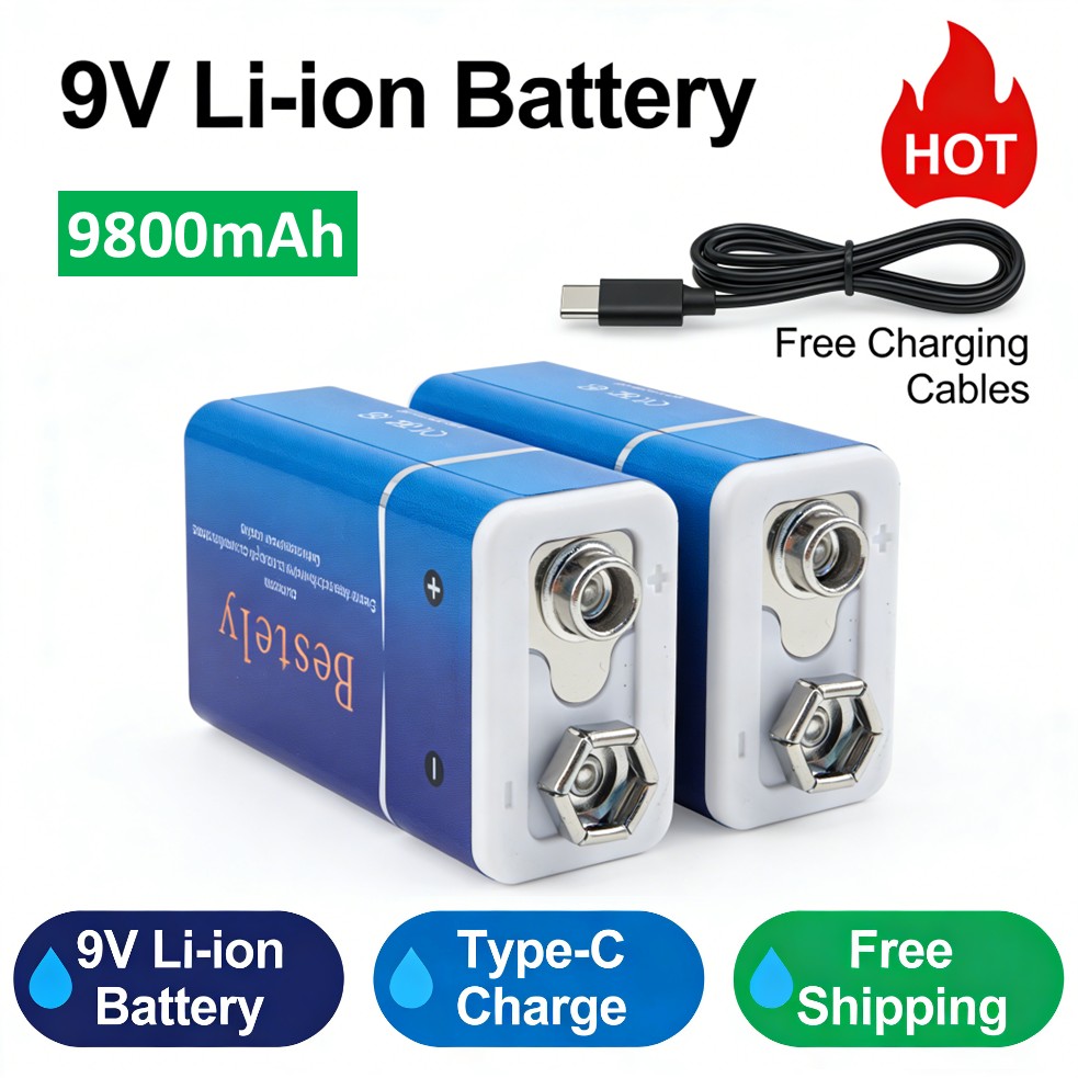 Smoke Detector Interconnected - Wiederaufladbare 9V Batterie, 9800mAh Große Kapazität