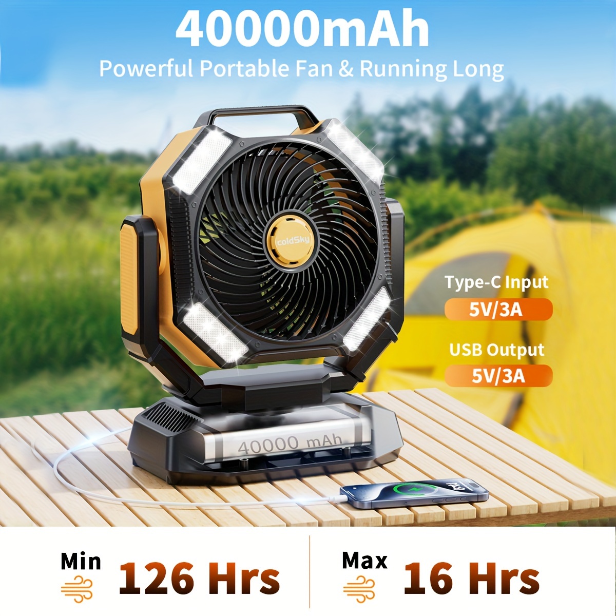 Power Outage Light - coldSky Camping-Ventilator, batteriebetriebener Ventilator mit 4