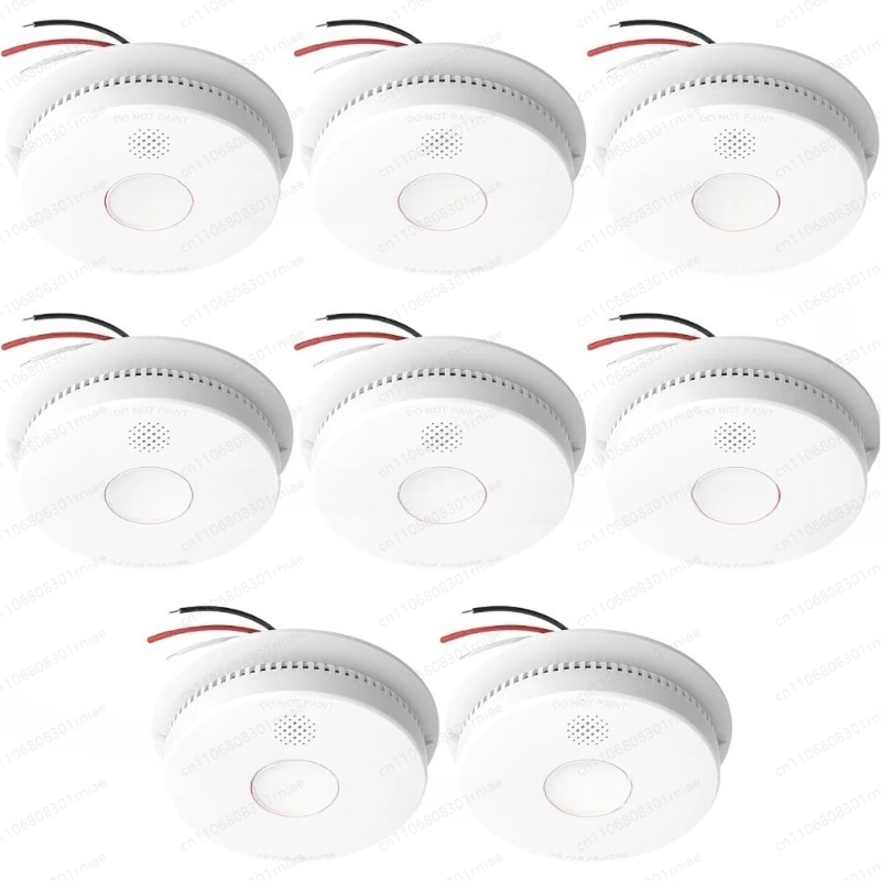 Smoke Detector Interconnected - Hochwertige 8er-Packung, festverdrahtete, vernetzbare Rauchmelder, fotoelektrischer