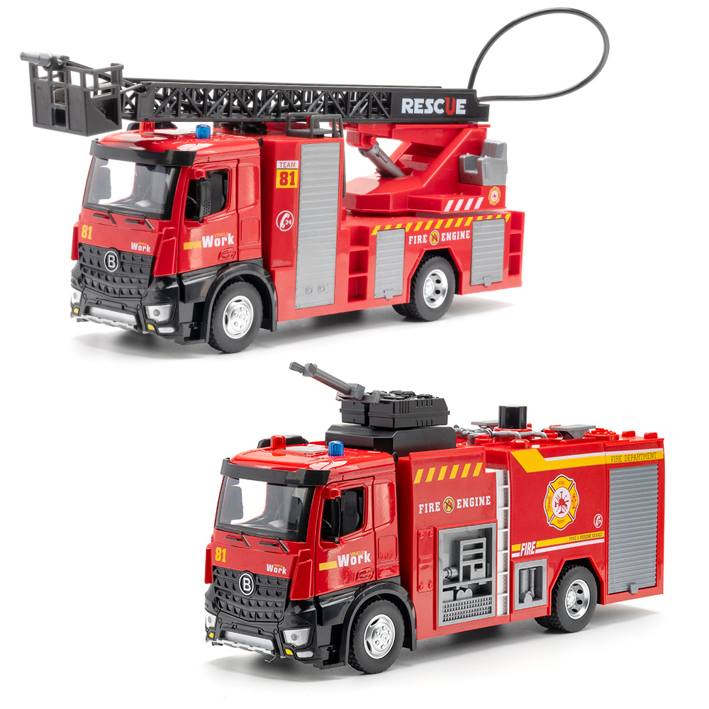 Fire Escape Ladder - 1:18 Dachleiter-Feuerwehrwagen Sprinkler-Legierung Druckguss-Spielzeugautomodelle 4 Türen