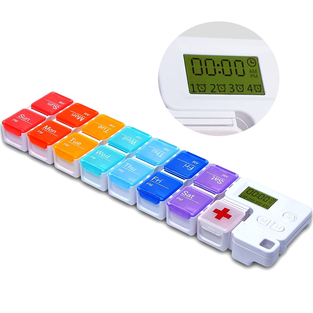 Medicine Cabinet Lock - 7-Tage-Pillen-Organizer mit Medikamentenerinnerung, Alarm, wöchentlicher Vitamin-Box-Organizer
